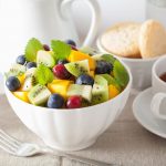 fruit salad with mango kiwi blueberry for breakfast
